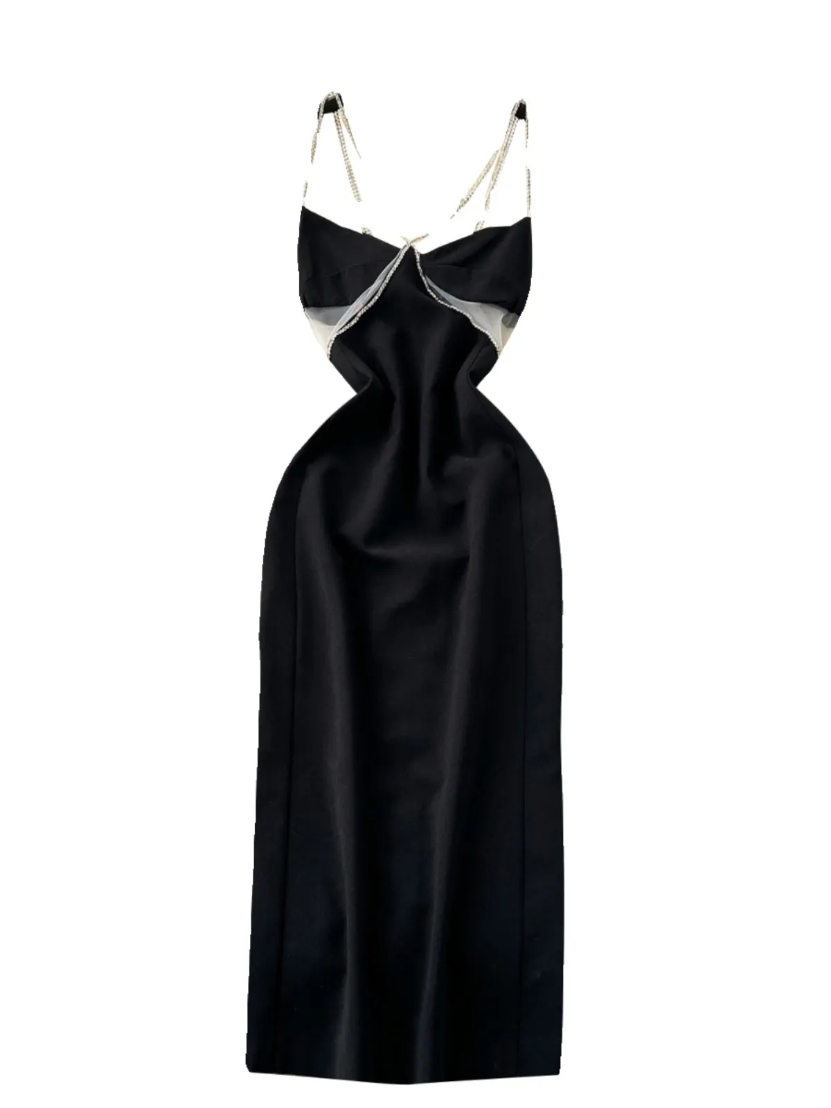 See-through Mesh Patchwork Chain Slip Dress