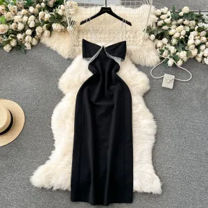 See-through Mesh Patchwork Chain Slip Dress