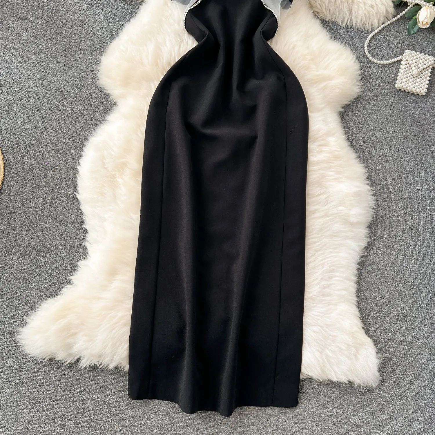 See-through Mesh Patchwork Chain Slip Dress