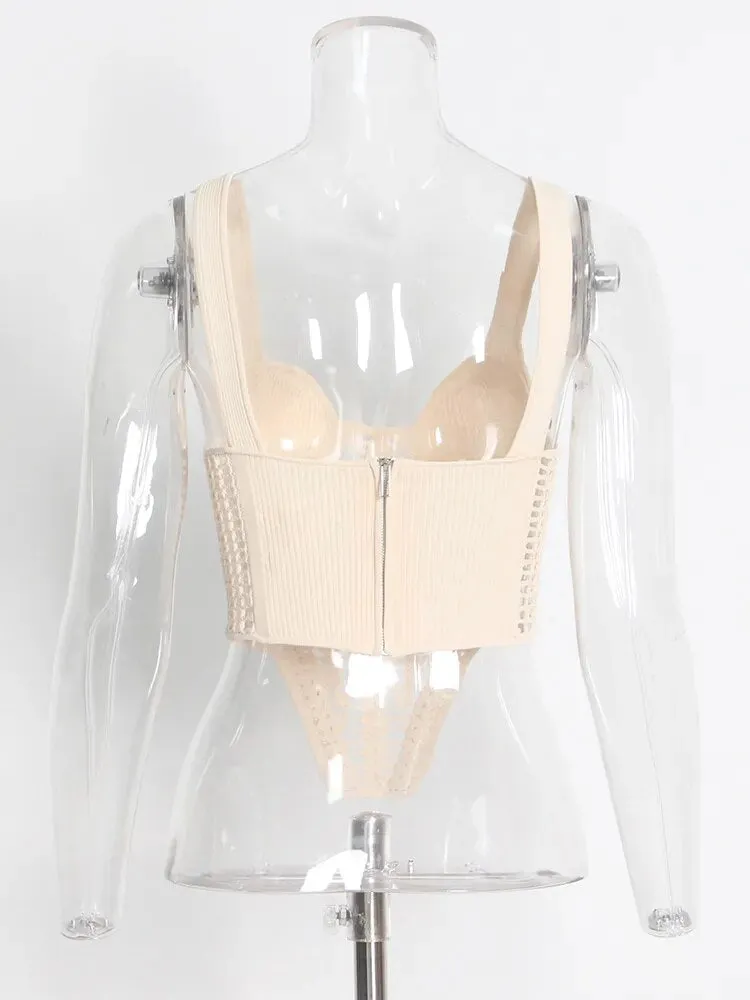 Sexy Hot Cut Out Solid Tank Tops For Women Square Collar Sleeveless Minimalist Tank Top Female Fashion Clothes