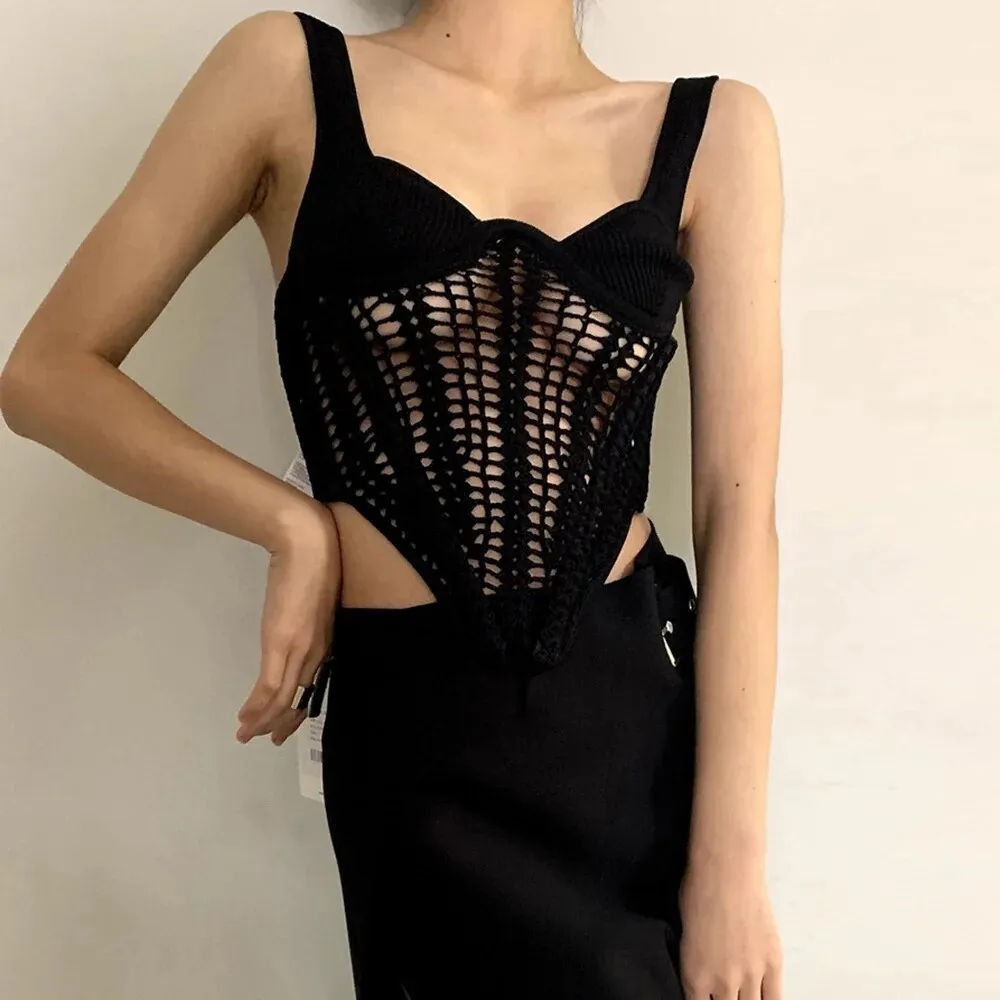 Sexy Hot Cut Out Solid Tank Tops For Women Square Collar Sleeveless Minimalist Tank Top Female Fashion Clothes