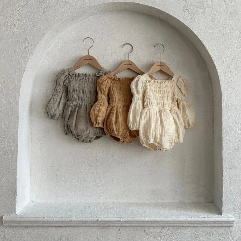 Smocked Baby Romper (Cream)