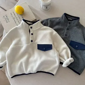 Snap-Button Long-Sleeved Fleece Top