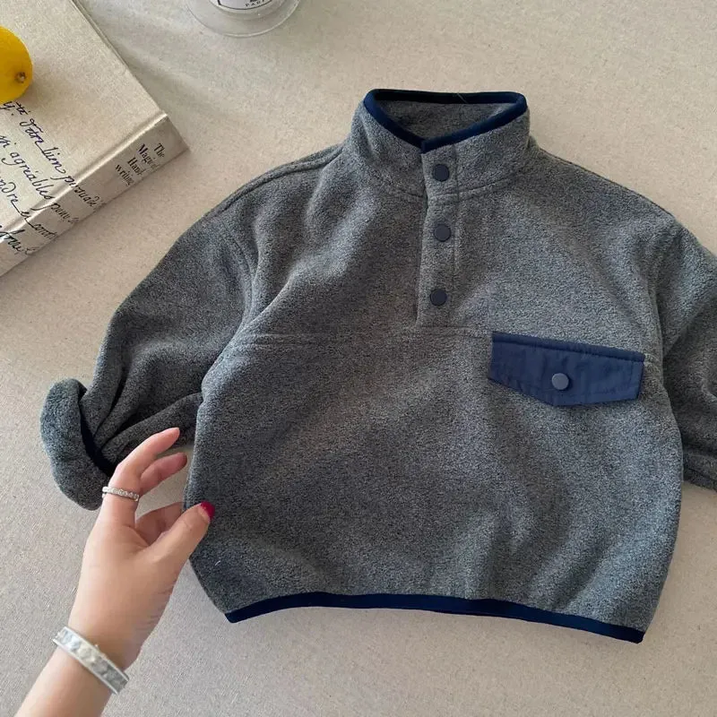 Snap-Button Long-Sleeved Fleece Top