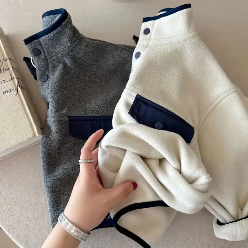 Snap-Button Long-Sleeved Fleece Top