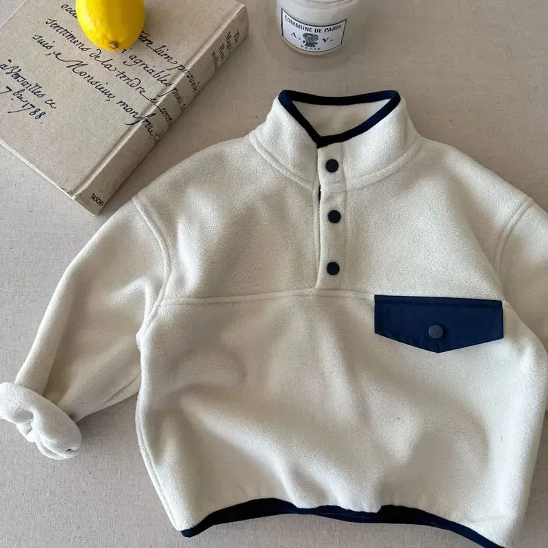 Snap-Button Long-Sleeved Fleece Top