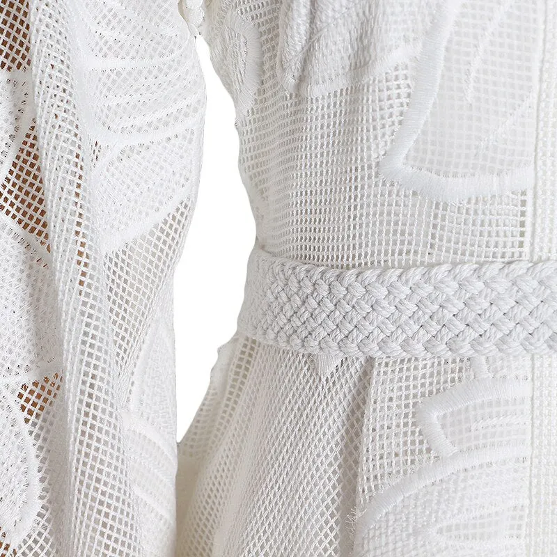 Stand Collar Embroidery Mini Dress