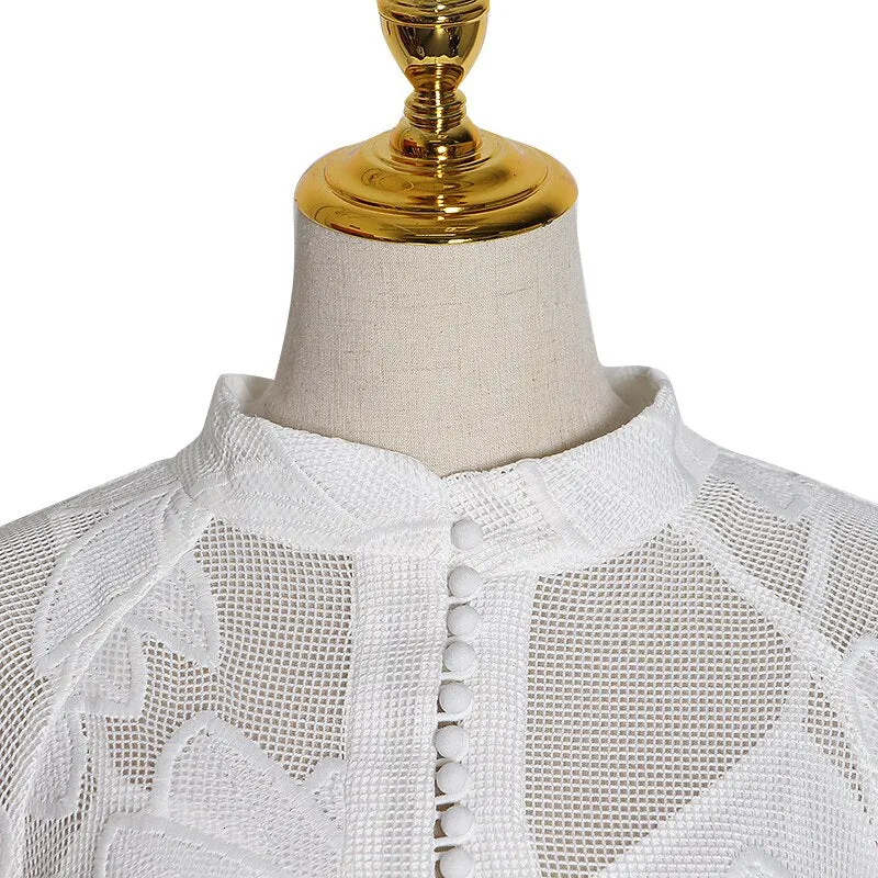 Stand Collar Embroidery Mini Dress
