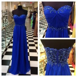 Strapless Long Chiffon Prom Dress Royal Blue Prom Dress Evening Dress MA158