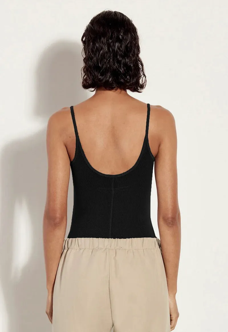 Stretch Silk Knit Rib Essential Tank - Black