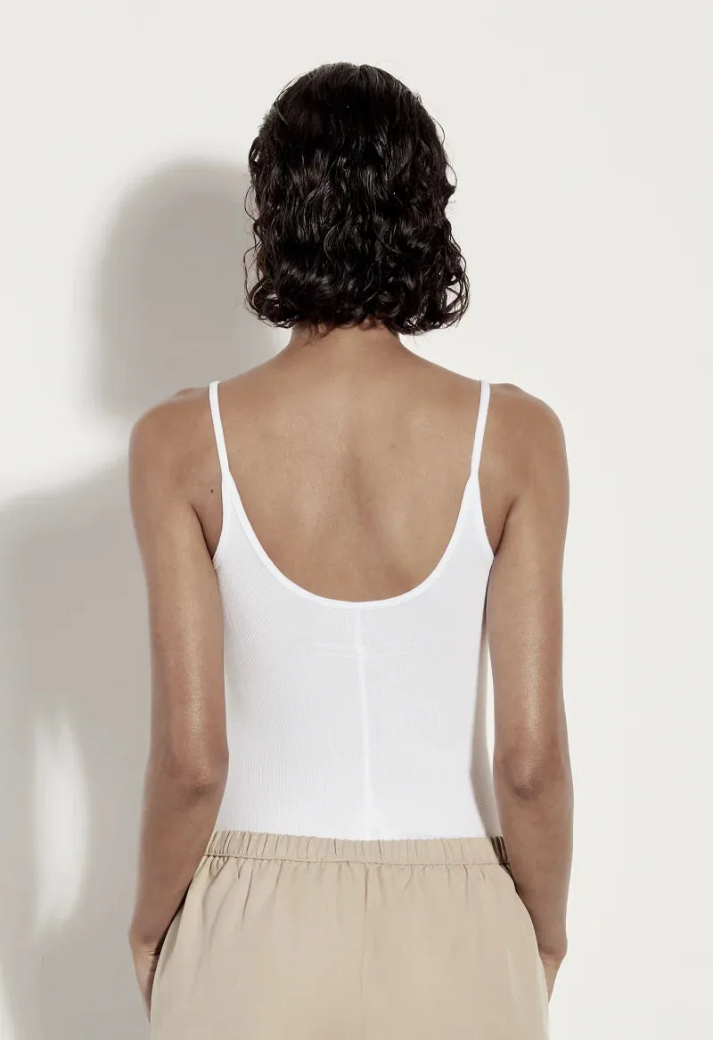 Stretch Silk Knit Rib Essential Tank - White