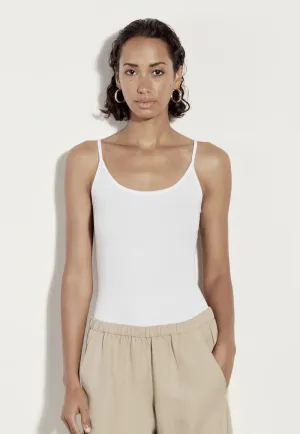 Stretch Silk Knit Rib Essential Tank - White