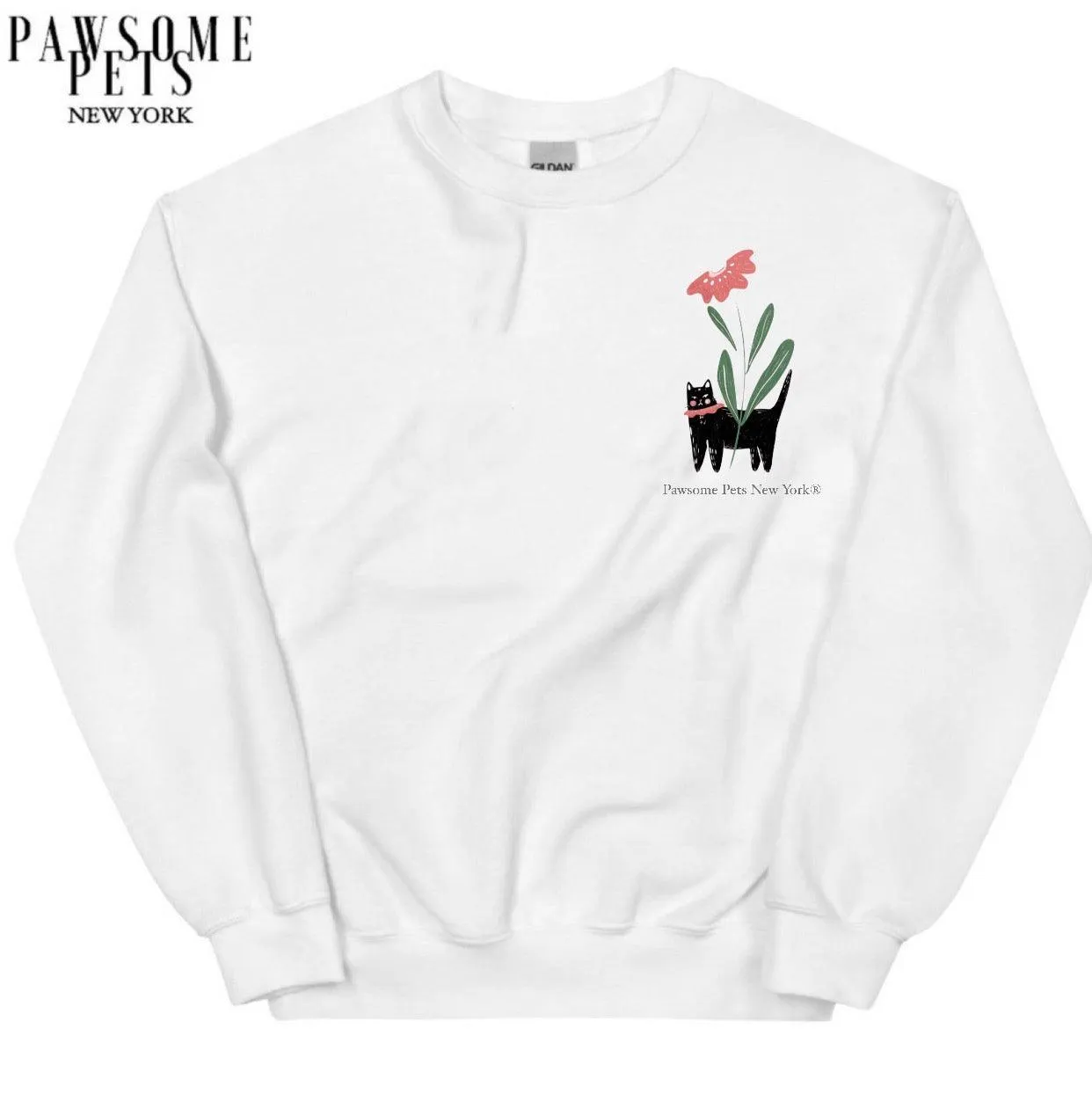 SWEATSHIRT - BLACK CAT WITH FLOWER(UPPER RIGHT)