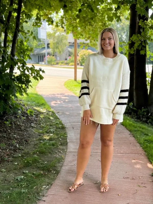 Sweatshirt W/Knit Stripe Sleeve