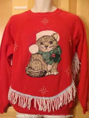 Tacky Christmas Sweatshirt Homemade Huge Cat