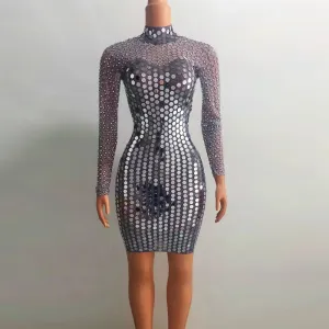 Trend4us Glamorous Mirror Sequin Long-Sleeve Mini Dress