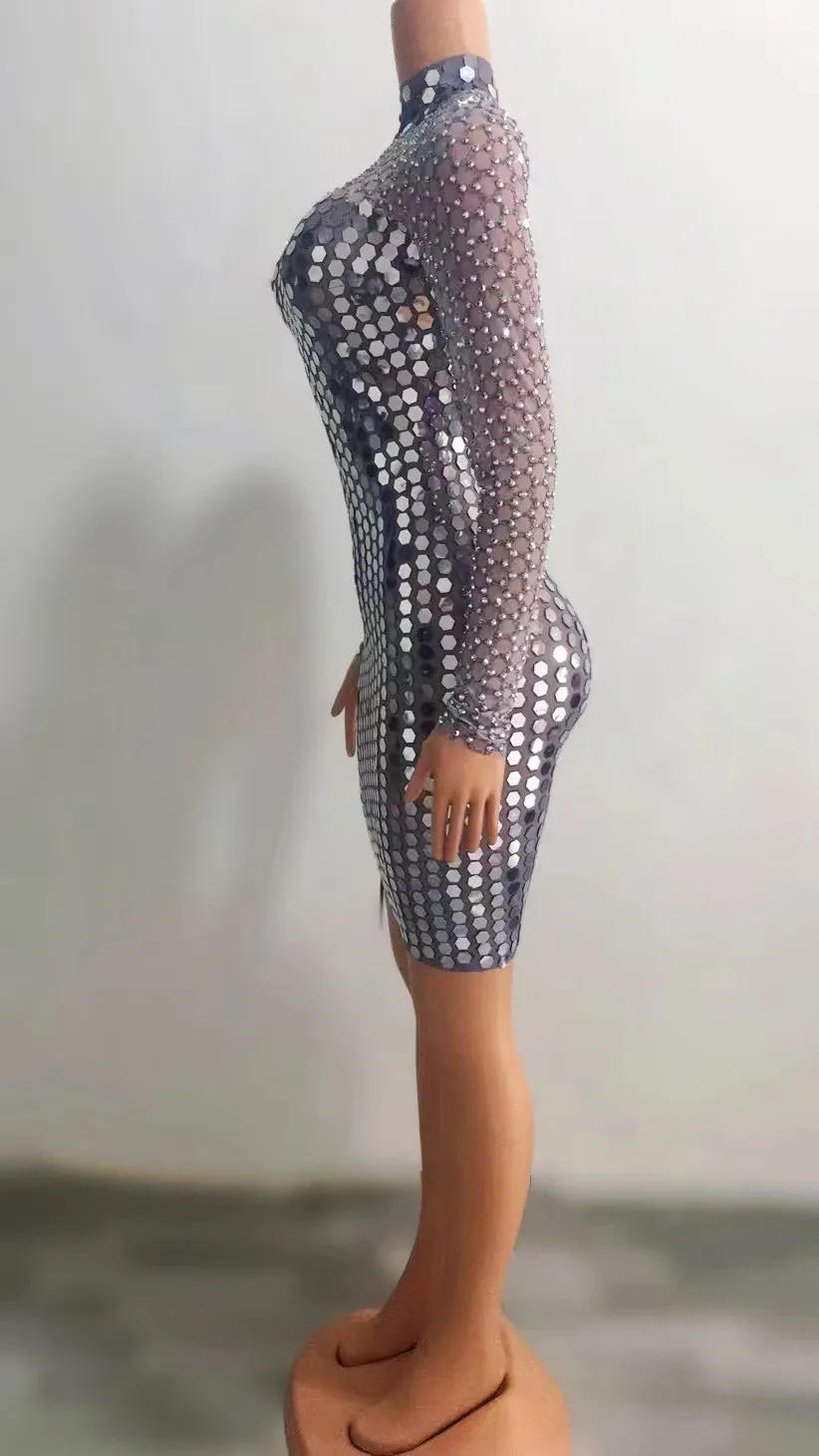 Trend4us Glamorous Mirror Sequin Long-Sleeve Mini Dress