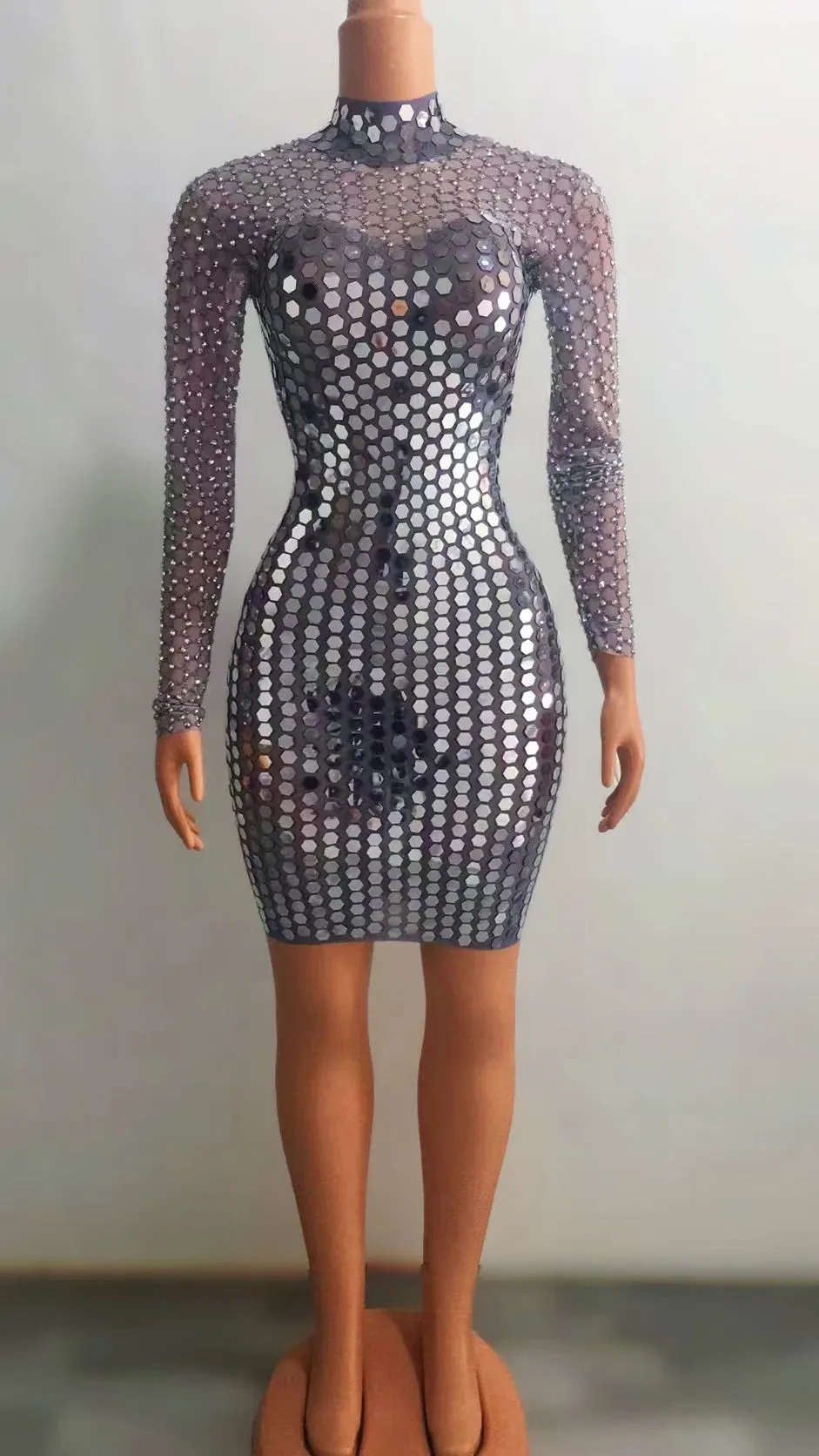 Trend4us Glamorous Mirror Sequin Long-Sleeve Mini Dress