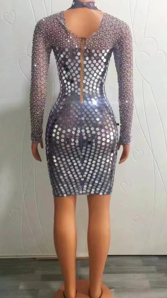 Trend4us Glamorous Mirror Sequin Long-Sleeve Mini Dress