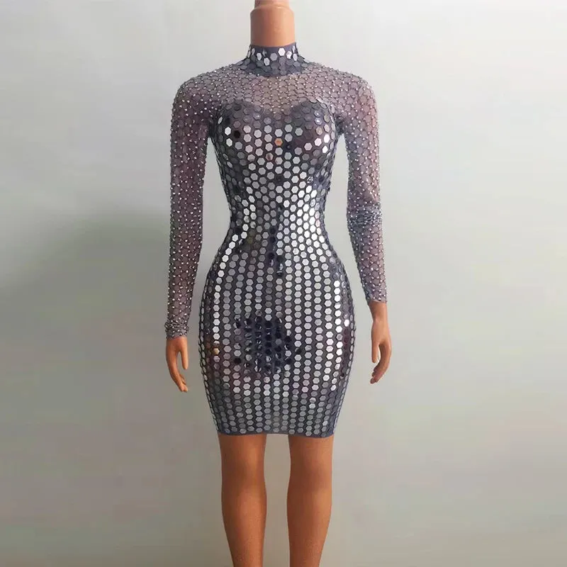 Trend4us Glamorous Mirror Sequin Long-Sleeve Mini Dress