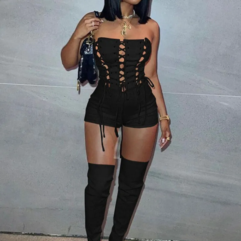 Tube Top Sleeveless Backless Hollow Out Romper