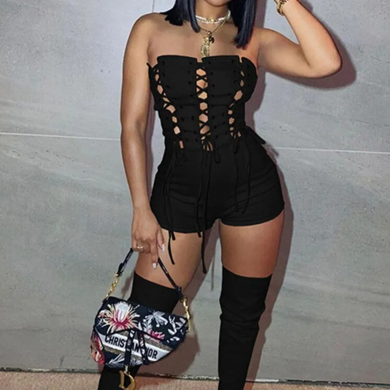 Tube Top Sleeveless Backless Hollow Out Romper