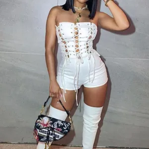 Tube Top Sleeveless Backless Hollow Out Romper