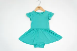 Turquoise | Flutter Bodysuit Dress