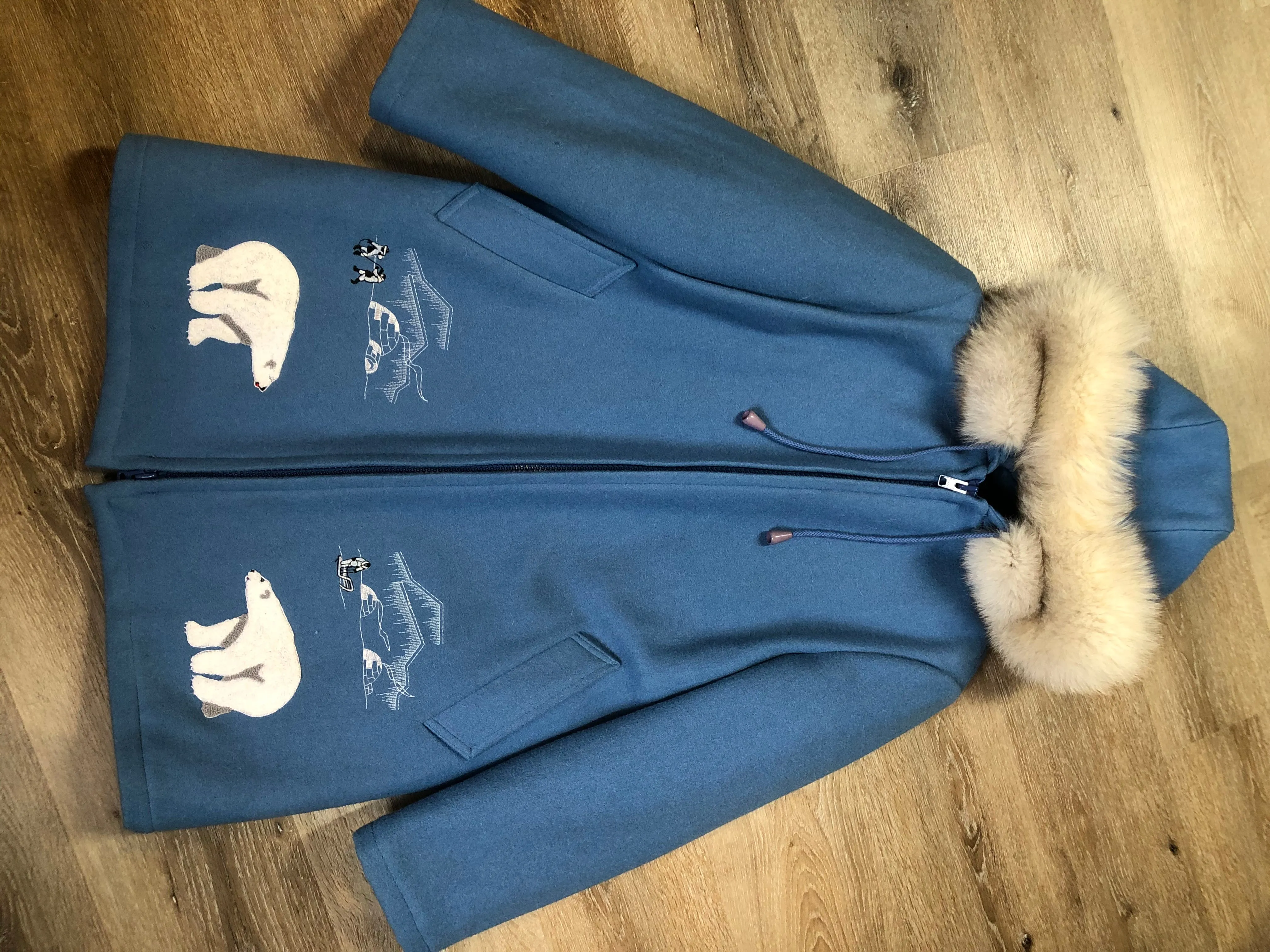 Vintage Northern Sun Light Blue Northern Parka with Polar Bear Motif, Made in Canada, SOLD