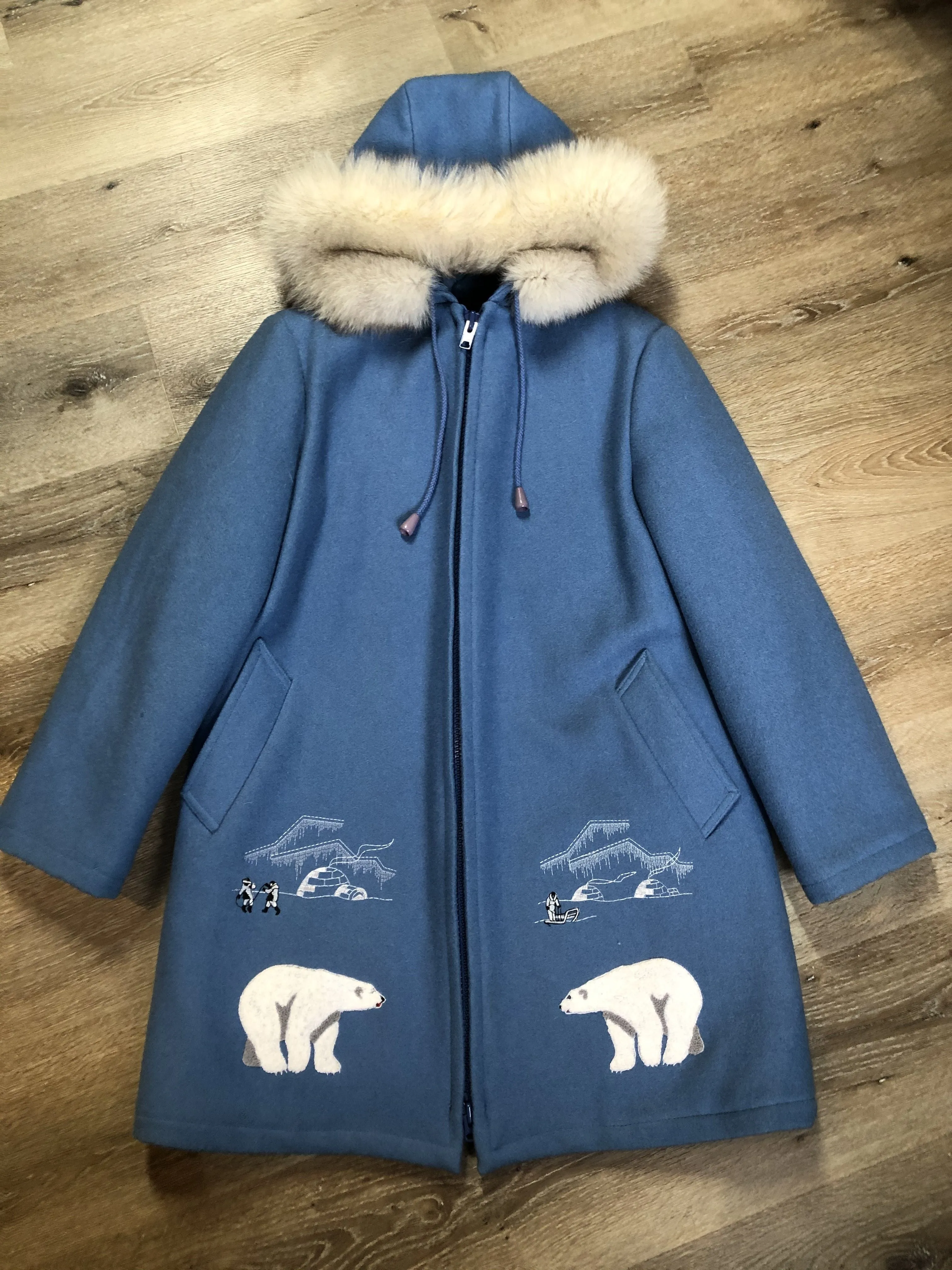 Vintage Northern Sun Light Blue Northern Parka with Polar Bear Motif, Made in Canada, SOLD