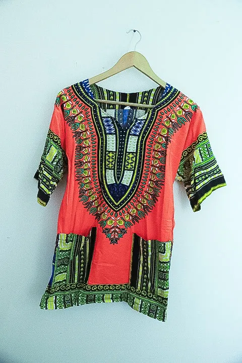 Vintage Tribal African Caftan Boho Unisex Small Top