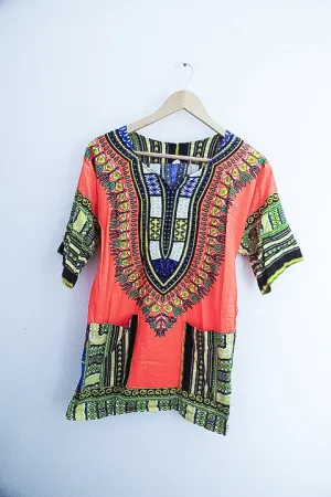 Vintage Tribal African Caftan Boho Unisex Small Top