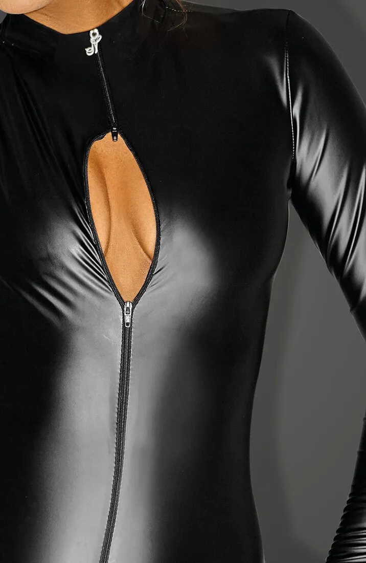 Wet look bodysuit with 3-way zip - The Monarch