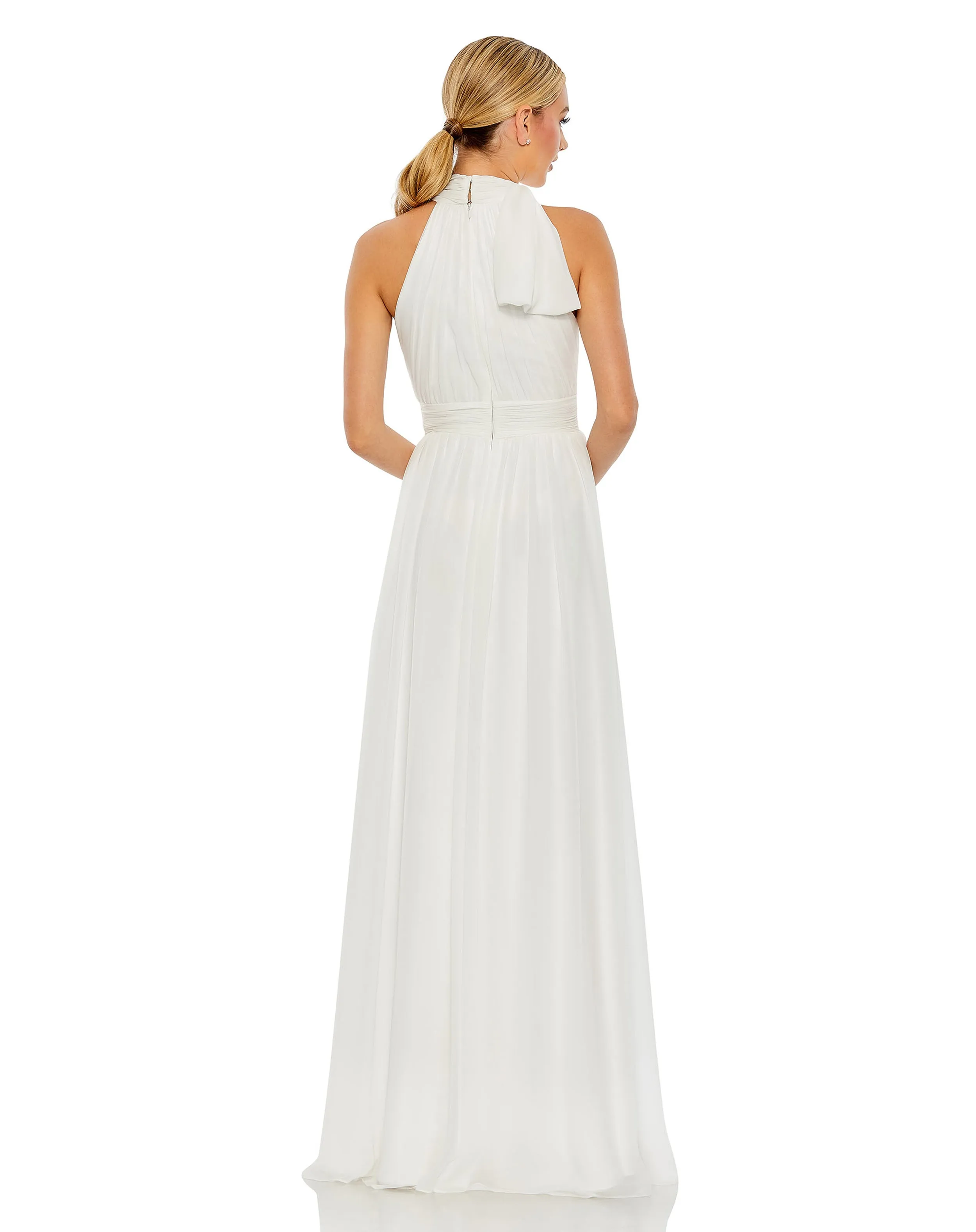 White High Neck Chiffon Gown