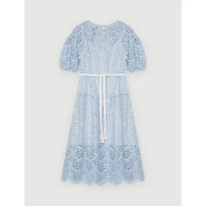 Women Bare-Back Guipure Dress - Blue Sky