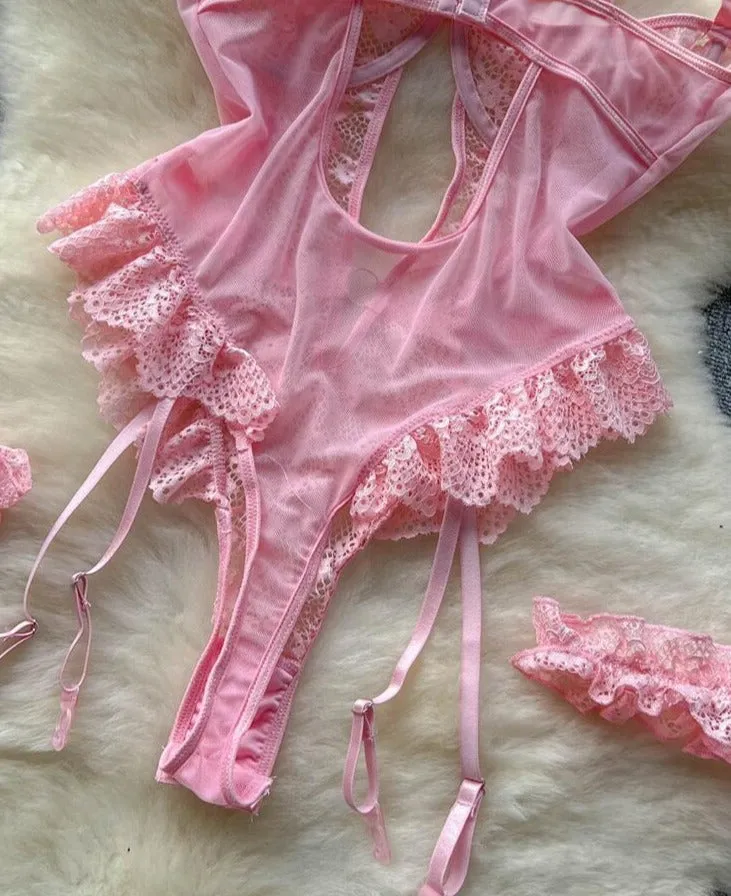 Women Sexy Floral Lace Strappy Bodysuit Lingerie