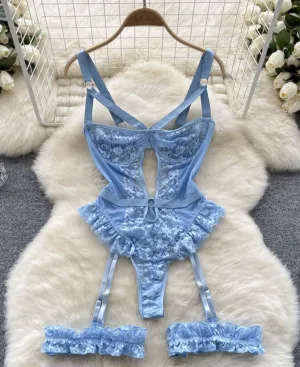 Women Sexy Floral Lace Strappy Bodysuit Lingerie