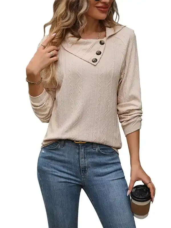 Women’s Autumn and Winter Solid Color Irregular Lapel Top