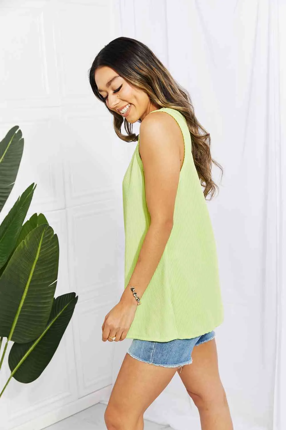 Women's Blumin Apparel Chance of Sun Full Size Ribbed V-Neck Tank in Green
