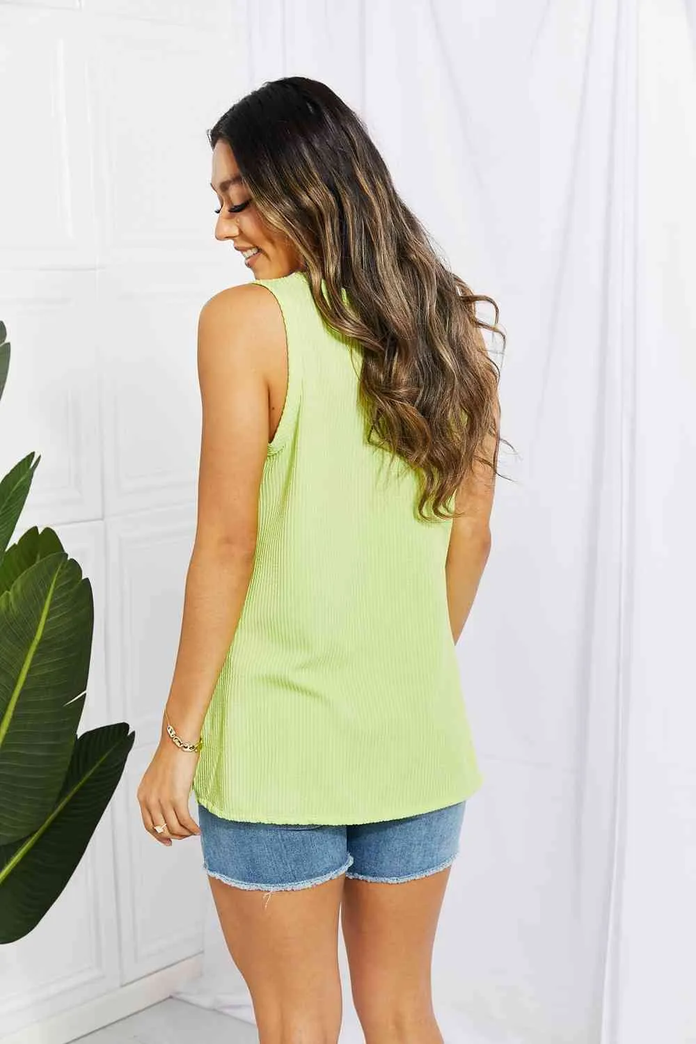 Women's Blumin Apparel Chance of Sun Full Size Ribbed V-Neck Tank in Green