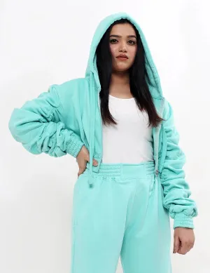 Women's Fleece Sports Pullover Hoodie & Trouser Set - Sky Blue