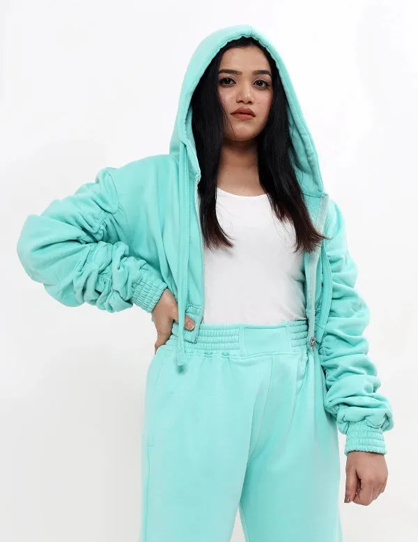 Women's Fleece Sports Pullover Hoodie & Trouser Set - Sky Blue