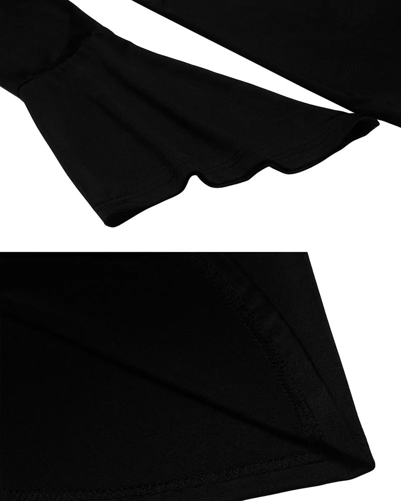 Zeagoo Women's Sexy V-Neck Pleated Front Long Bell Sleeve Blouse Tops